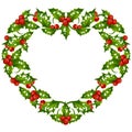 Christmas and New Year Vector holly frame in the shape of heart