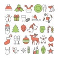Christmas and New Year vector thin line flat icon set Royalty Free Stock Photo