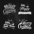Christmas and New Year vintage chalk text labels