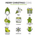 Christmas and New Year. Winter holidays. Santa. December. Thin line web icon set. Outline icons collection.