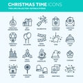 Christmas and New Year. Winter holidays. Santa. December. Thin line web icon set. Outline icons collection.