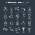 Christmas and New Year. Winter holidays. Santa. December. Thin line web icon set. OutliVector illustration.