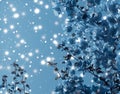 Christmas, New Years blue floral nature background, holiday card design, flower tree and snow glitter as winter season sale