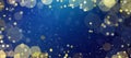 Christmas and New Years blue and gold glitter and bokeh magical holiday abstract background border Royalty Free Stock Photo