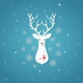 Christmas New Years card with white deer falling snow red berries decoration on blue background. Vintage farmhouse style. Vector Royalty Free Stock Photo