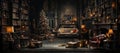 Christmas and New years eve Background. Feast of the Nativity. Beautifully decorated old house with a tree and presents at Royalty Free Stock Photo