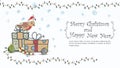 Christmas and New Years illustration for design inscription congratulations in a frame a little bird in a Santa Claus hat sits on