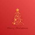 Christmas and New Years red background with Christmas Tree made of cutout paper stars Royalty Free Stock Photo