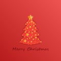 Christmas and New Years red background with Christmas Tree made of cutout paper stars Royalty Free Stock Photo