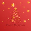 Christmas and New Years red background with Christmas Tree made of cutout paper stars Royalty Free Stock Photo