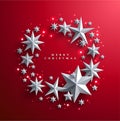 Christmas and New Years red background with frame made of stars