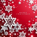 Christmas and New Years red background with paper snowflakes Royalty Free Stock Photo