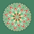 Christmas and New Years retro snowflake symbol. Vintage pattern isolated on green background.