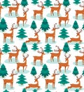 Christmas and New Years seamless pattern in reindeer and fir trees esp 10 Royalty Free Stock Photo