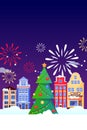 Christmas New Years holiday greeting card. Vector flat illustration. Carnival, festival banner, poster background design