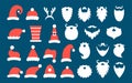 Christmas New yearSanta hats caps beards set Royalty Free Stock Photo