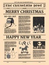 Christmas newspaper poster, old paper retro style. Greering Merrry Christmas and Happy new Year. Vector illustration Royalty Free Stock Photo