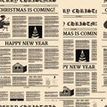 Christmas newspaper Seamless background pattern. Old paper retro style. Vector illustration decoration design