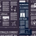 Christmas newspaper Seamless pattern black background. Old paper retro style. Vector illustration decoration design