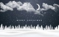 Christmas night background with clouds, moon and falling snow. Winter landscape. Vector illustration Royalty Free Stock Photo