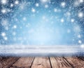 Christmas night background. A snowstorm and an empty table in th Royalty Free Stock Photo