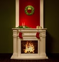 Christmas night interior with fireplace 3d rendering