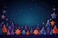 Christmas night landscape with stars and fir trees. Vector paper art illustration. Generative AI Royalty Free Stock Photo