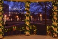 Christmas night lights garlands wrapped pillars