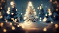 Christmas night with magic glowing lights and pine tree covered with snow. Winter forest landscape scenery. New year eve Royalty Free Stock Photo