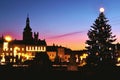 Christmas night scene in historical town - christmas tree