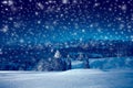 Christmas night with snowfall Royalty Free Stock Photo