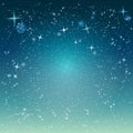 Christmas night. Snowfall sparkle abstract background with snowflakes and stars on dark blue. Winter shiny snow design template.