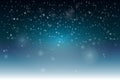 Christmas night. Snowfall sparkle abstract background with snowflakes and stars on dark blue. Winter shiny snow design template. Royalty Free Stock Photo