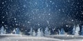 Christmas, night Snowy Woodland landscape. Winter background. Holiday winter landscape for Merry Christmas with firs Royalty Free Stock Photo