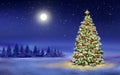 Christmas night, christmas tree on winter background, Decorative Christmas wallpaper, art illustration painted with