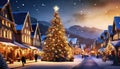 christmas night village Royalty Free Stock Photo