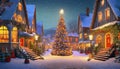 christmas night village Royalty Free Stock Photo