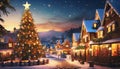 christmas night village Royalty Free Stock Photo