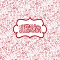 Christmas,Noel card.Doodle pattern background and label