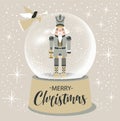 Christmas Nutcracker in snow glass globe Vector Illustration on Light Background. Royalty Free Stock Photo