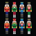 Christmas nutcracker - soldier figurine icons set on black