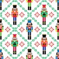 Christmas nutcrackers seamless pattern - Xmas soldier figurine repetitive ornament, textile design