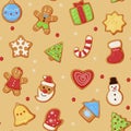 Christmas oatmeal cookies seamless pattern vector flat illustration. Ginger biscuit sweet dessert