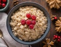 Christmas Oatmeal with Raspberry. Generative AI