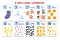 Christmas objects flash cards topical number and vocabulary learning printable, educational English worksheet