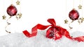 Christmas objects Red balls with hanging golden Stars with white background Royalty Free Stock Photo