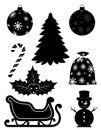 Christmas objects set icons black outline silhouette stock vecto Royalty Free Stock Photo