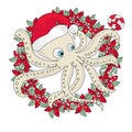 CHRISTMAS OCTOPUS ICON Color Vector Illustration for Wall Decorations