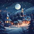 Christmas old historical village at magical winter night