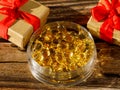 Christmas omega 3, flax seed oil, fish oil, vitamin d or e soft gel capsules